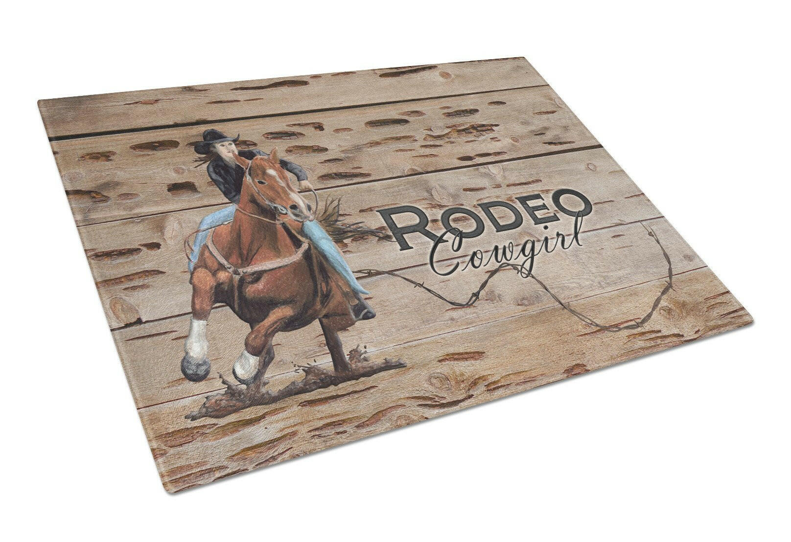 Rodeo Cowgirl Barrel Racer Cutting Board Tempered Glass Kitchen Cutting Surface, Heat Resistant Chopping, Non-Slip Feet, Food Prep & Serving