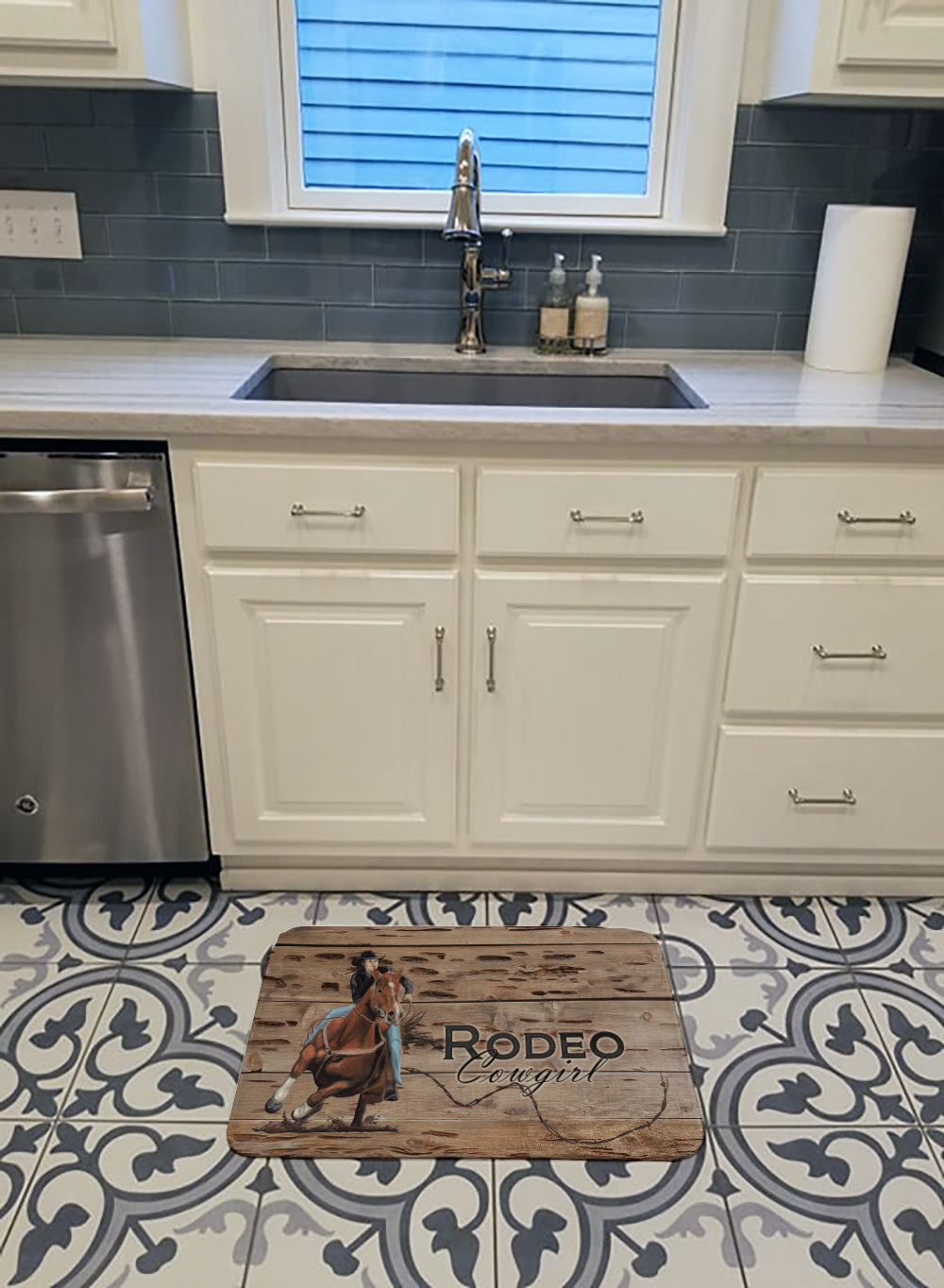Rodeo Cowgirl Barrel Racer Memory Foam Kitchen Mat Machine Washable Anti-Fatigue Cushion Comfort Bath or Kitchen Rug