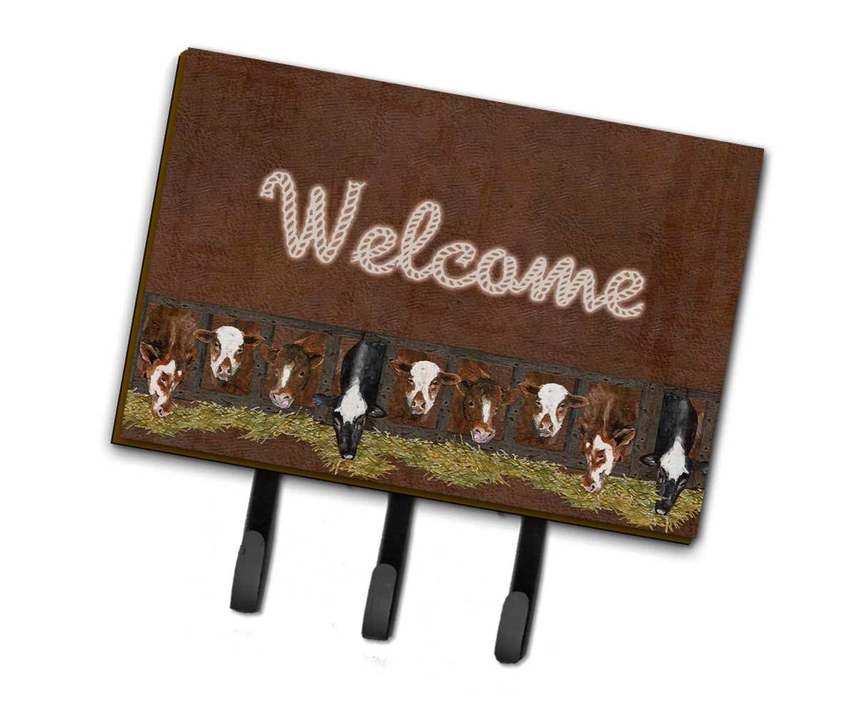 Welcome Mat with Cows Leash or Key Holder Wall Hooks, Coat Rack Wall Mount, for Hanging Keys, Towels, Aprons, Leashes