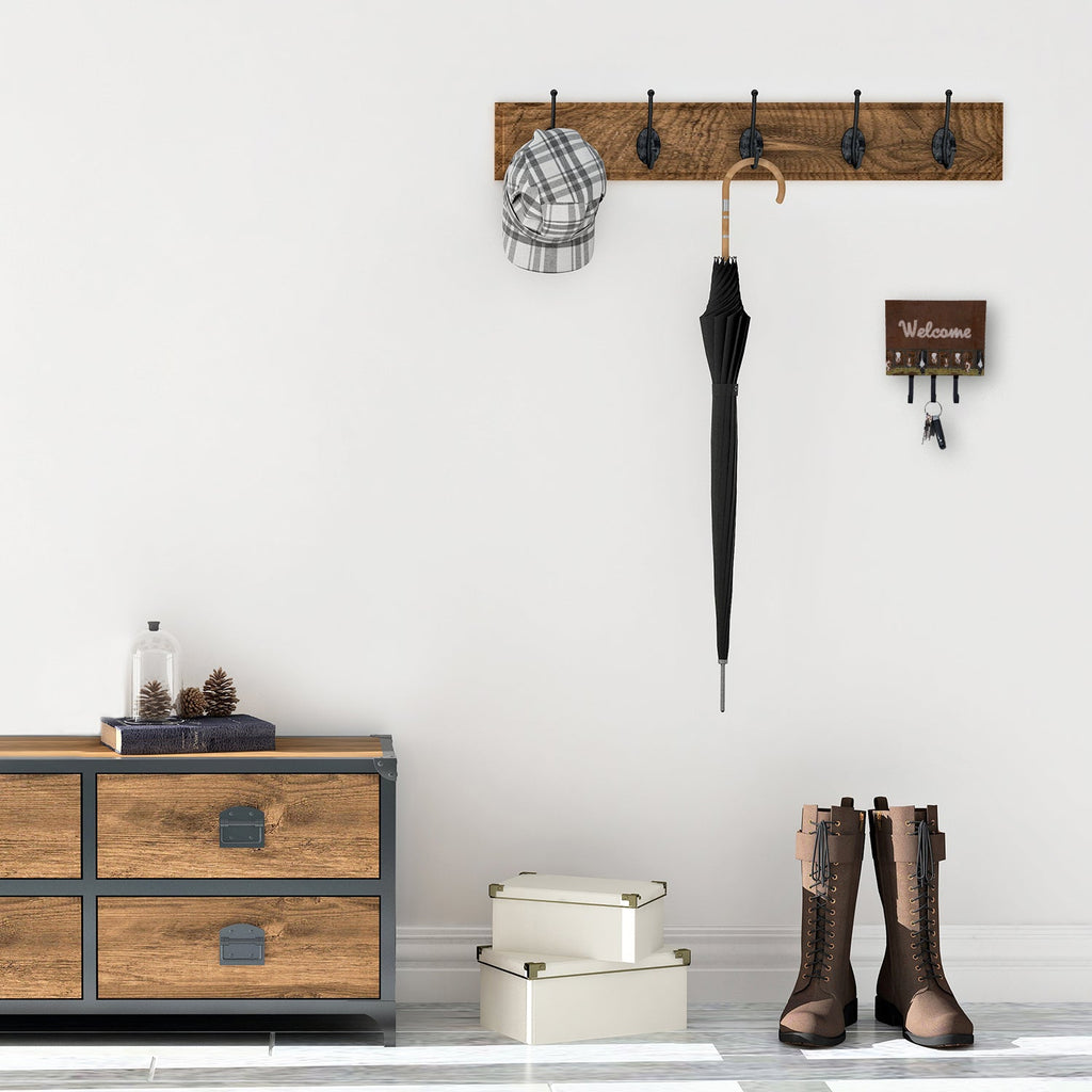 Welcome Mat with Cows Leash or Key Holder Wall Hooks, Coat Rack Wall Mount, for Hanging Keys, Towels, Aprons, Leashes