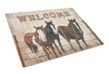 Welcome Mat with Horses Cutting Board Tempered Glass Kitchen Cutting Surface, Heat Resistant Chopping, Non-Slip Feet, Food Prep & Serving