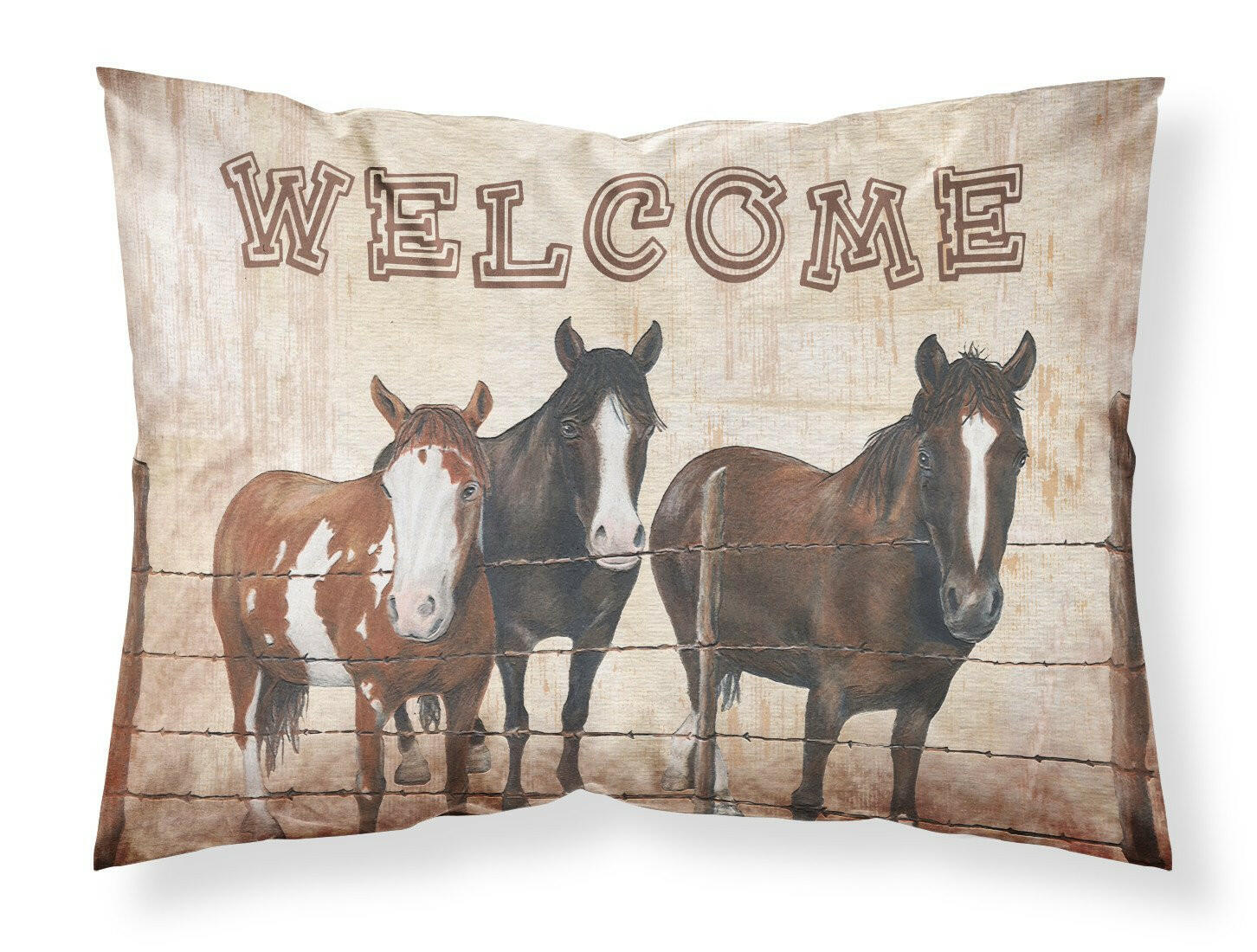Welcome Mat with Horses Standard Pillowcase Lightweight Super Soft Easy Care Decorative Artwork Pillowcase, Standard