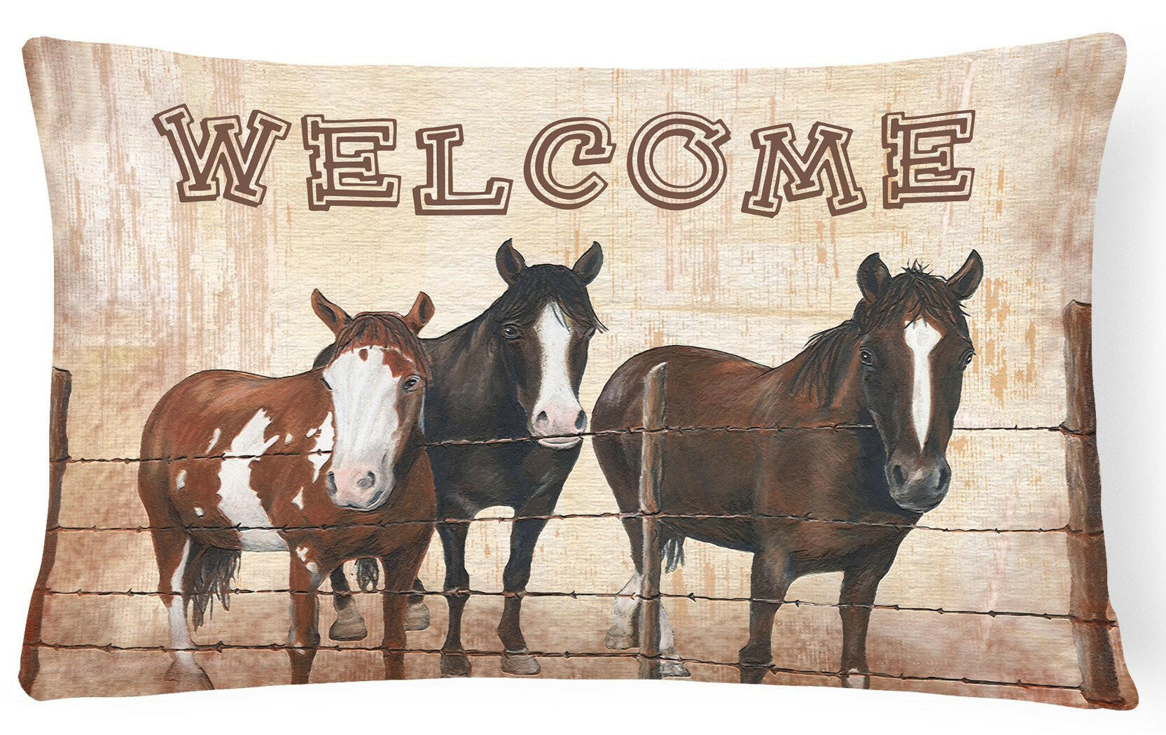 Welcome Mat with Horses Decorative Throw Pillow 12x16 Indoor Outdoor Accent Cushion, Fabric Cover with Insert for Sofa, Bed, Porch & Living Room