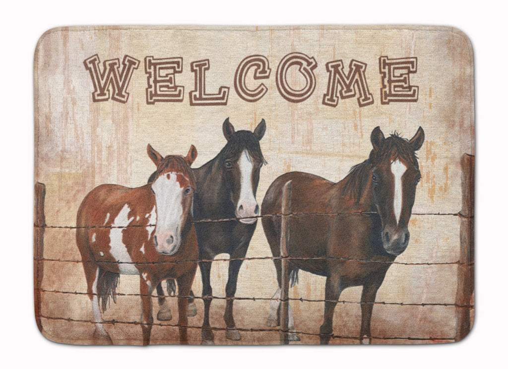 Welcome Mat with Horses Memory Foam Kitchen Mat Machine Washable Anti-Fatigue Cushion Comfort Bath or Kitchen Rug