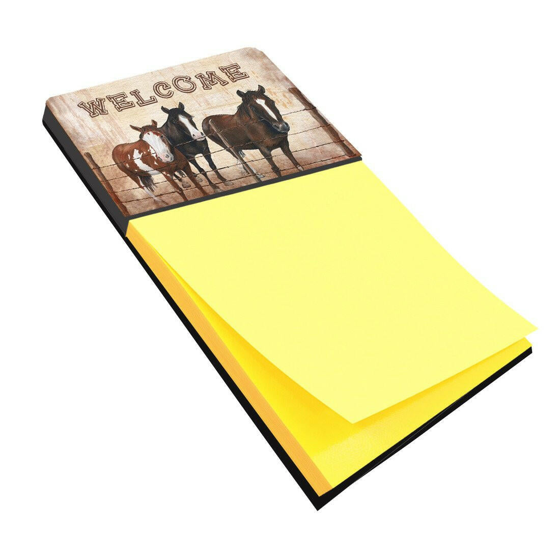 Welcome Mat with Horses Watercolor Sticky Note Holder Refillable Dispenser Desk Accessory 3x3 Pad Gift