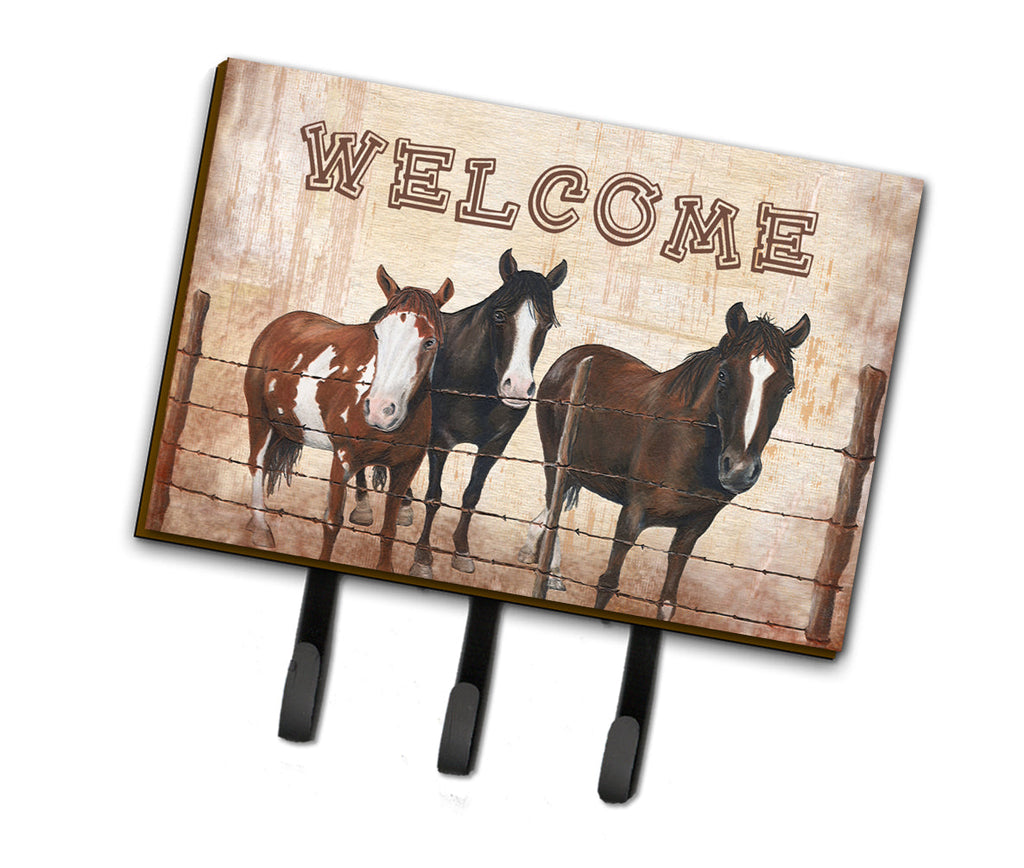 Welcome Mat with Horses Leash or Key Holder Wall Hooks, Coat Rack Wall Mount, for Hanging Keys, Towels, Aprons, Leashes