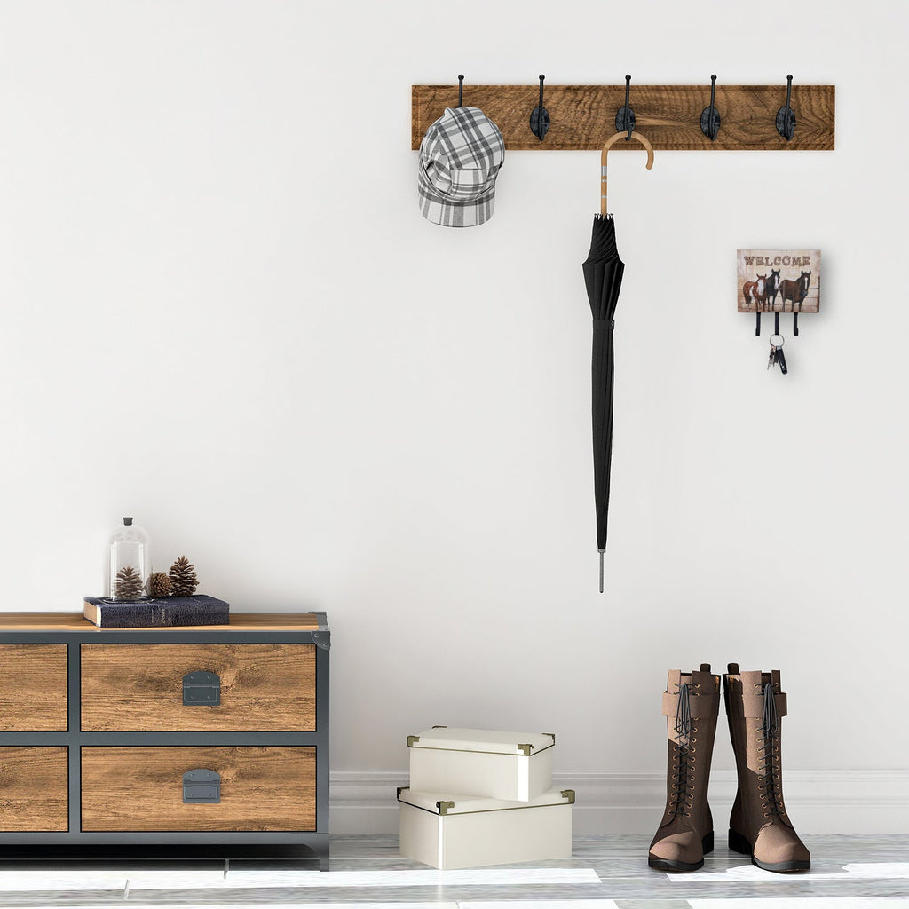 Welcome Mat with Horses Leash or Key Holder Wall Hooks, Coat Rack Wall Mount, for Hanging Keys, Towels, Aprons, Leashes
