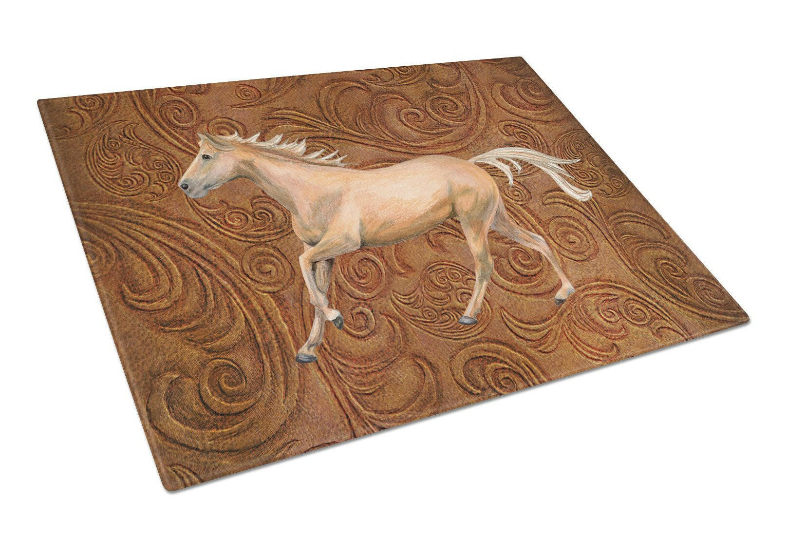 Horse Cutting Board Tempered Glass Kitchen Cutting Surface, Heat Resistant Chopping, Non-Slip Feet, Food Prep & Serving