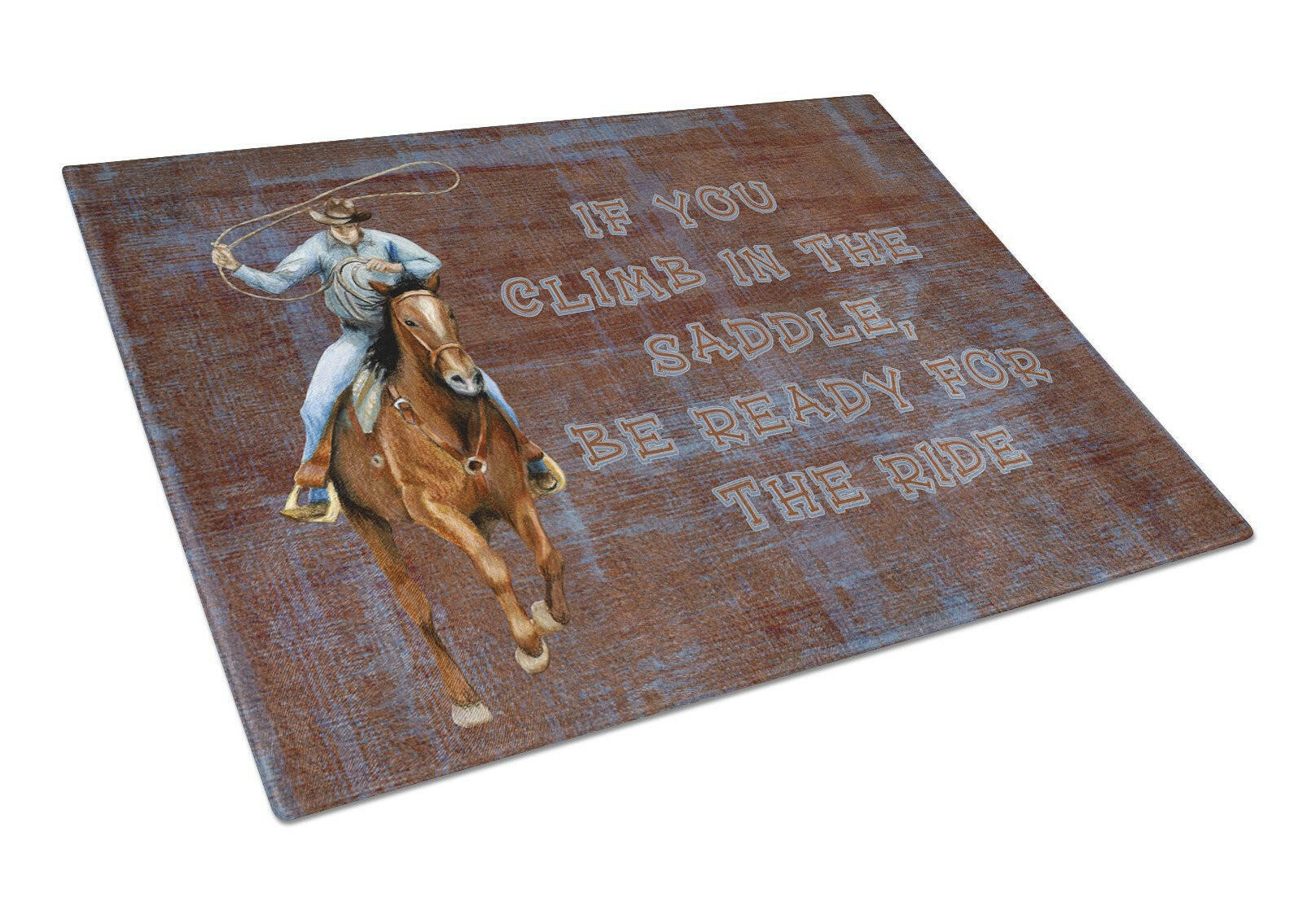 Roper Horse If you climb in the saddle, be ready for the ride Cutting Board Tempered Glass Kitchen Cutting Surface, Heat Resistant Chopping, Non-Slip Feet, Food Prep & Serving