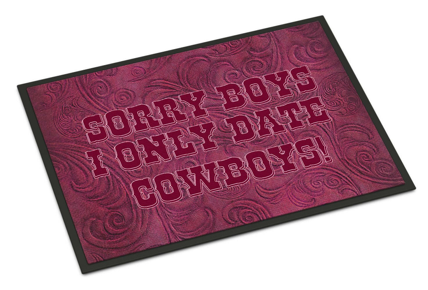 Sorry Boys I only date cowboys in pink Doormat Indoor Outdoor 18H X 27W Front Door Mat Rugs for Entryway, Non Slip Washable