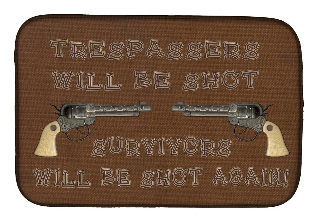 Tresspassers will be shot Dish Drying Mat Absorbent Dish Drying Mat Pad for Kitchen Counter Dish Drainer Mat for Countertop, 14 x 21", Multicolor