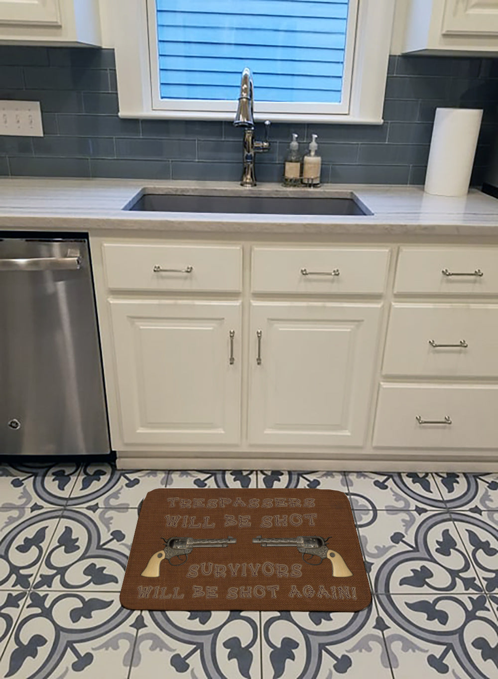 Tresspassers will be shot Memory Foam Kitchen Mat Machine Washable Anti-Fatigue Cushion Comfort Bath or Kitchen Rug