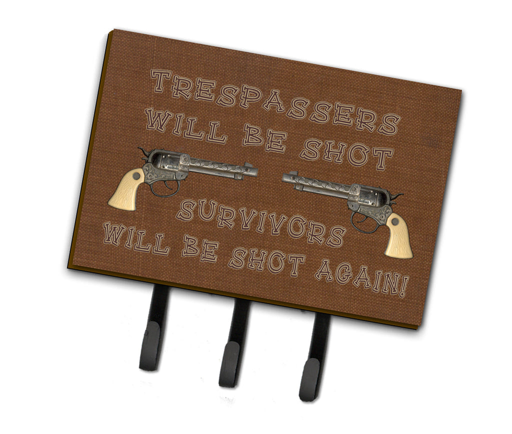 Tresspassers will be shot Leash or Key Holder Wall Hooks, Coat Rack Wall Mount, for Hanging Keys, Towels, Aprons, Leashes
