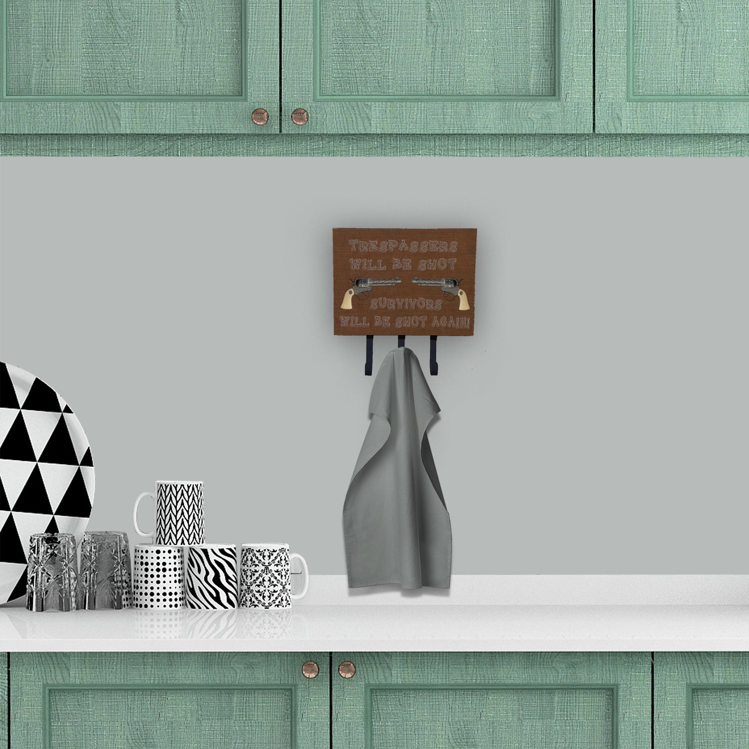 Tresspassers will be shot Leash or Key Holder Wall Hooks, Coat Rack Wall Mount, for Hanging Keys, Towels, Aprons, Leashes