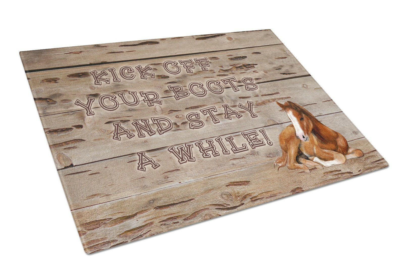Kick off your boots and stay a while Cutting Board Tempered Glass Kitchen Cutting Surface, Heat Resistant Chopping, Non-Slip Feet, Food Prep & Serving