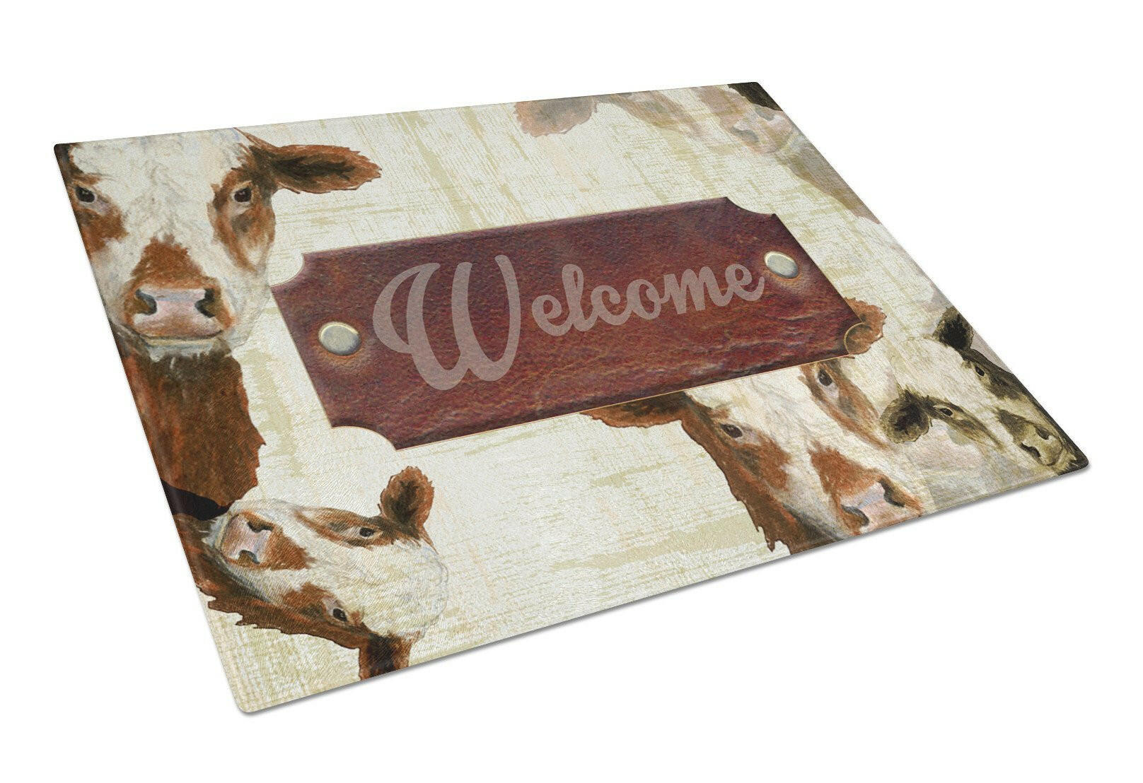 Welcome cow Cutting Board Tempered Glass Kitchen Cutting Surface, Heat Resistant Chopping, Non-Slip Feet, Food Prep & Serving