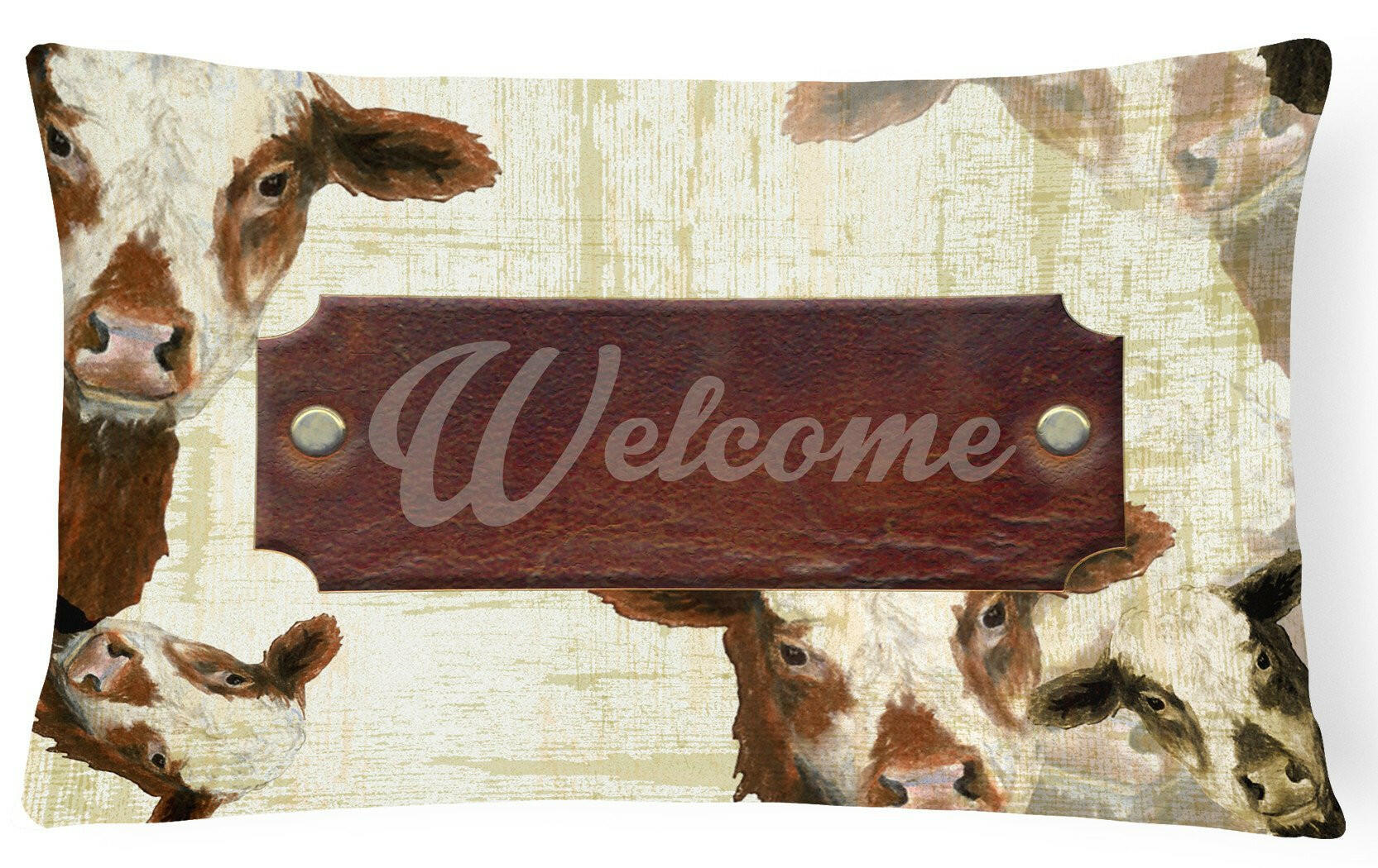 Welcome cow Decorative Throw Pillow 12x16 Indoor Outdoor Accent Cushion, Fabric Cover with Insert for Sofa, Bed, Porch & Living Room