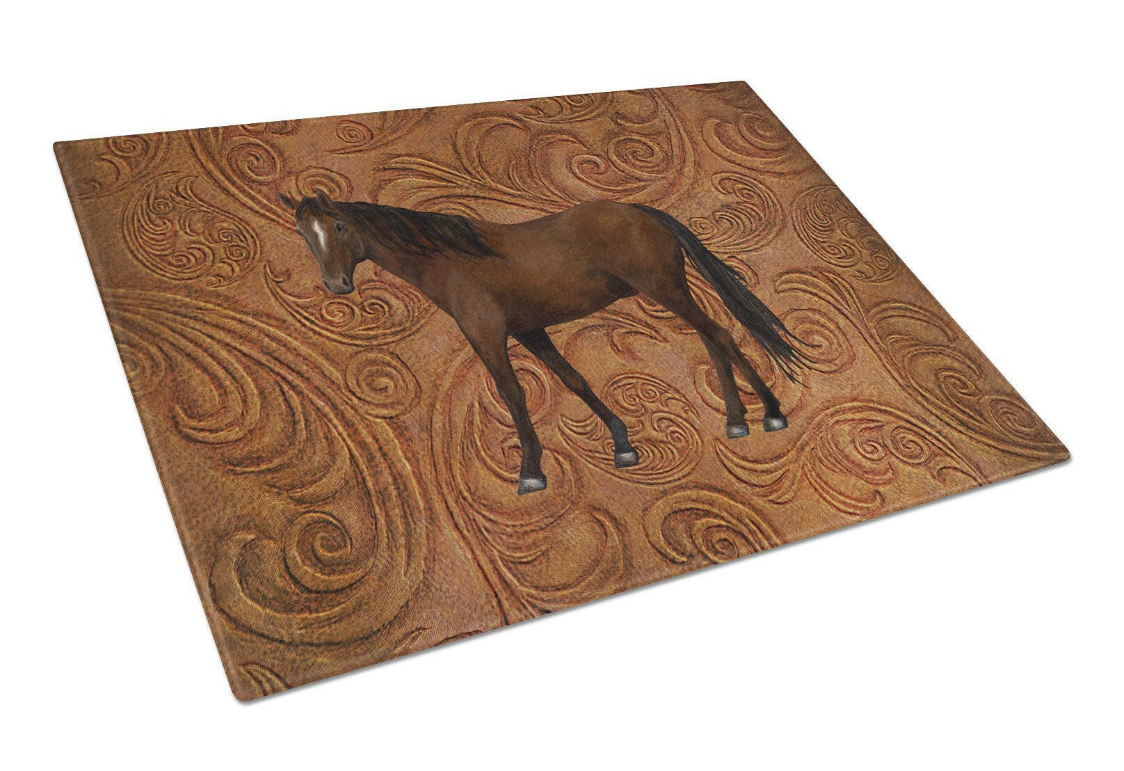 Horse Cutting Board Tempered Glass Kitchen Cutting Surface, Heat Resistant Chopping, Non-Slip Feet, Food Prep & Serving