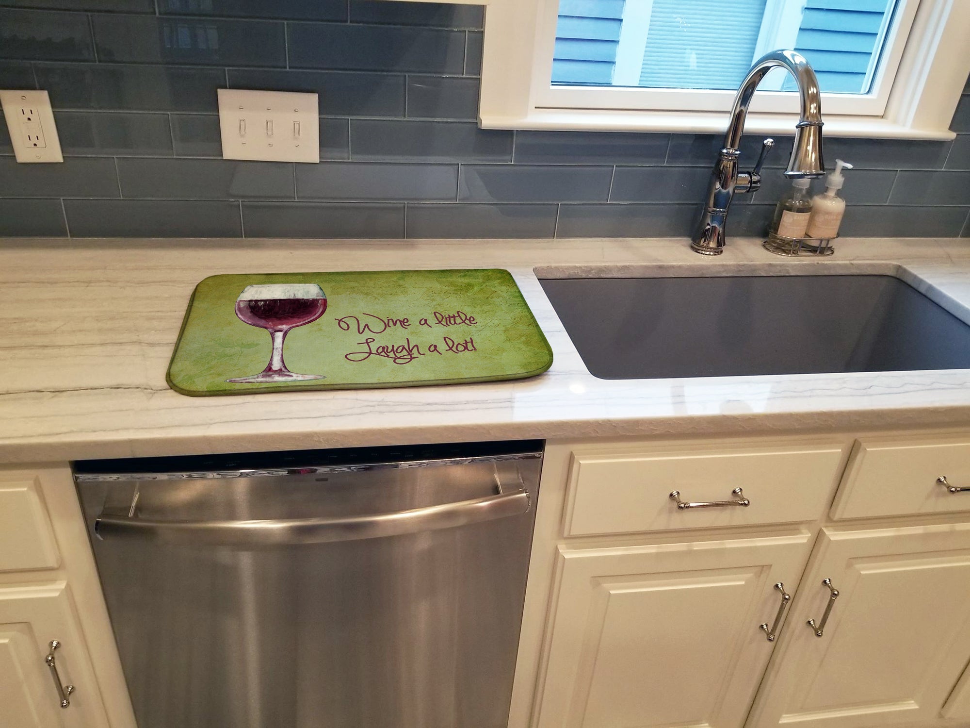 Wine a little laugh a lot Dish Drying Mat Absorbent Dish Drying Mat Pad for Kitchen Counter Dish Drainer Mat for Countertop, 14 x 21", Multicolor