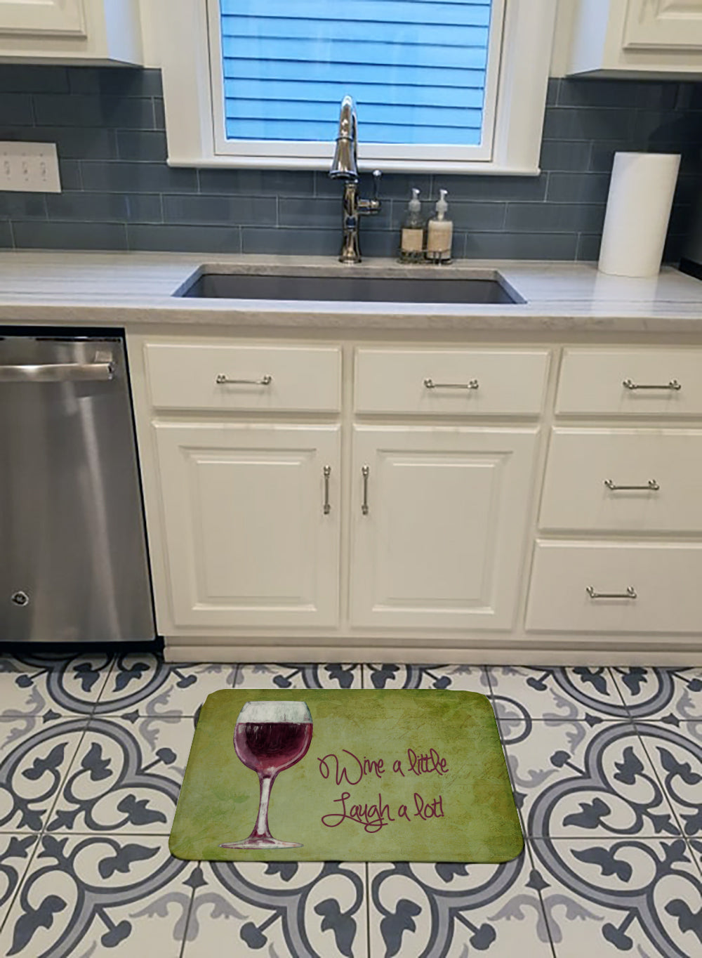 Wine a little laugh a lot Memory Foam Kitchen Mat Machine Washable Anti-Fatigue Cushion Comfort Bath or Kitchen Rug