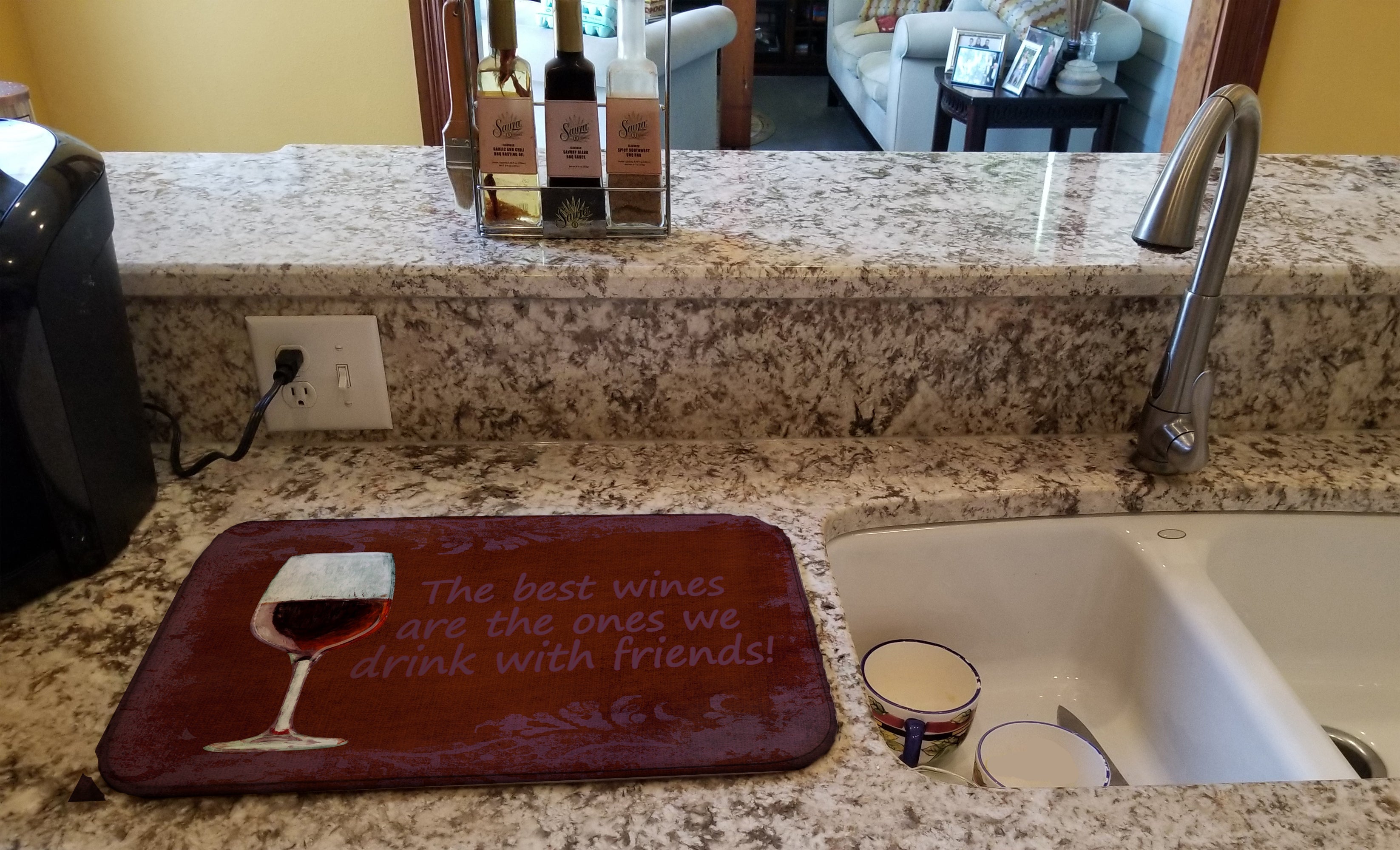 The best wines are the ones we drink with friends Dish Drying Mat Absorbent Dish Drying Mat Pad for Kitchen Counter Dish Drainer Mat for Countertop, 14 x 21", Multicolor