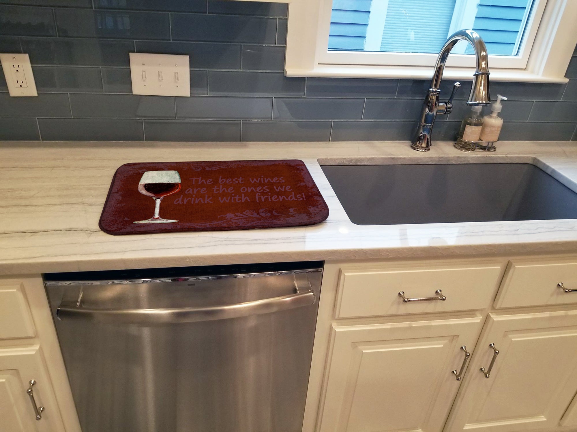 The best wines are the ones we drink with friends Dish Drying Mat Absorbent Dish Drying Mat Pad for Kitchen Counter Dish Drainer Mat for Countertop, 14 x 21", Multicolor