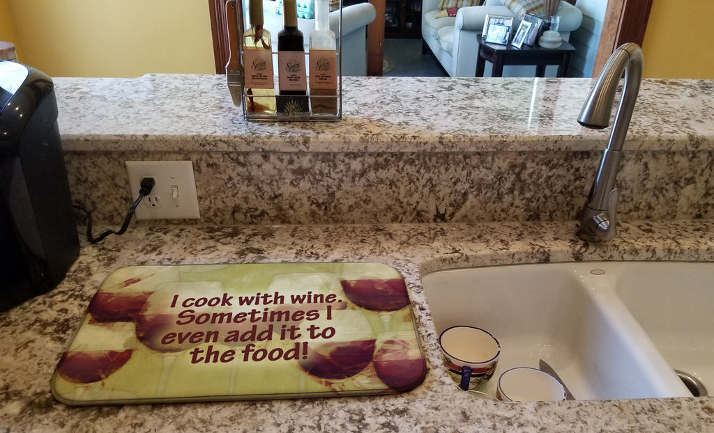 I cook with wine Dish Drying Mat Absorbent Dish Drying Mat Pad for Kitchen Counter Dish Drainer Mat for Countertop, 14 x 21", Multicolor