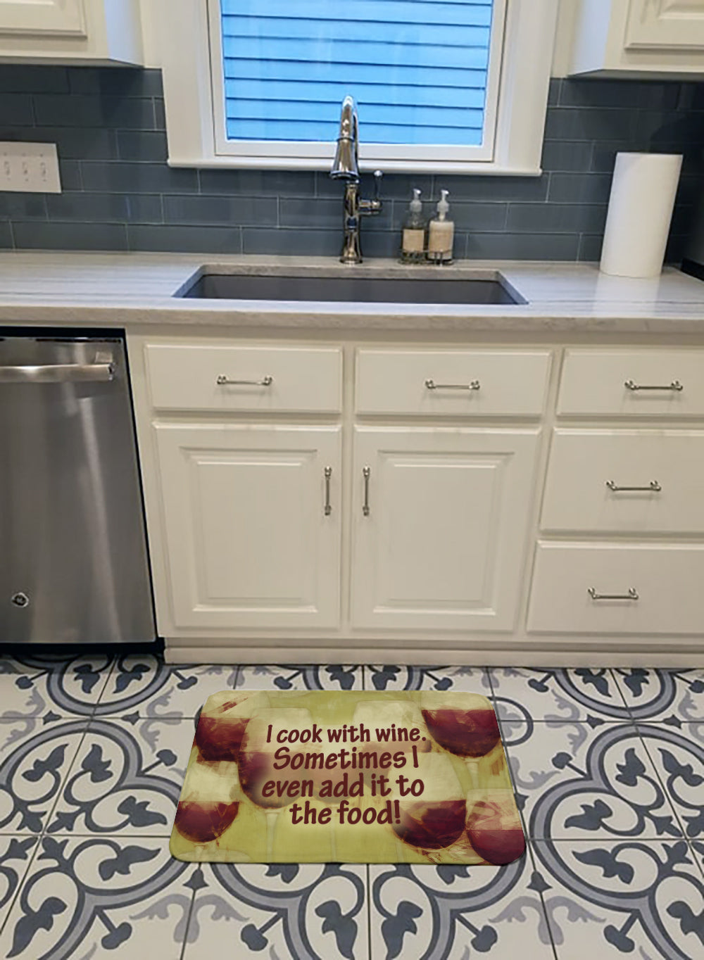 I cook with wine Memory Foam Kitchen Mat Machine Washable Anti-Fatigue Cushion Comfort Bath or Kitchen Rug