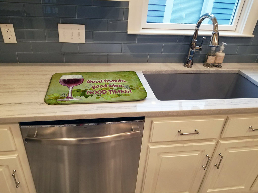Good friends, good wine, good times Dish Drying Mat Absorbent Dish Drying Mat Pad for Kitchen Counter Dish Drainer Mat for Countertop, 14 x 21", Multicolor