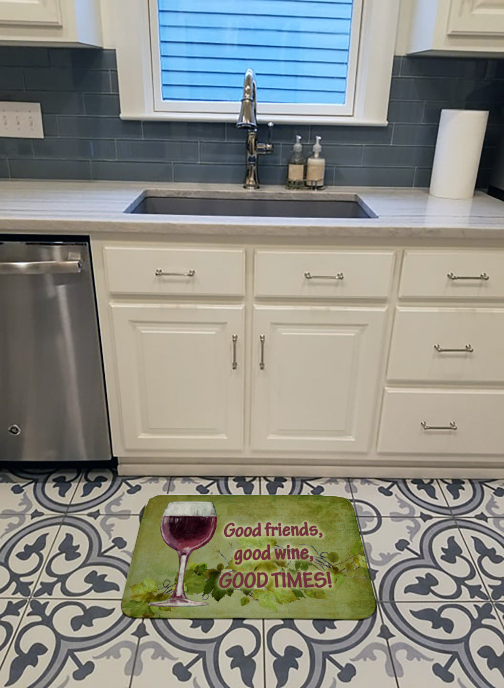 Good friends, good wine, good times Memory Foam Kitchen Mat Machine Washable Anti-Fatigue Cushion Comfort Bath or Kitchen Rug