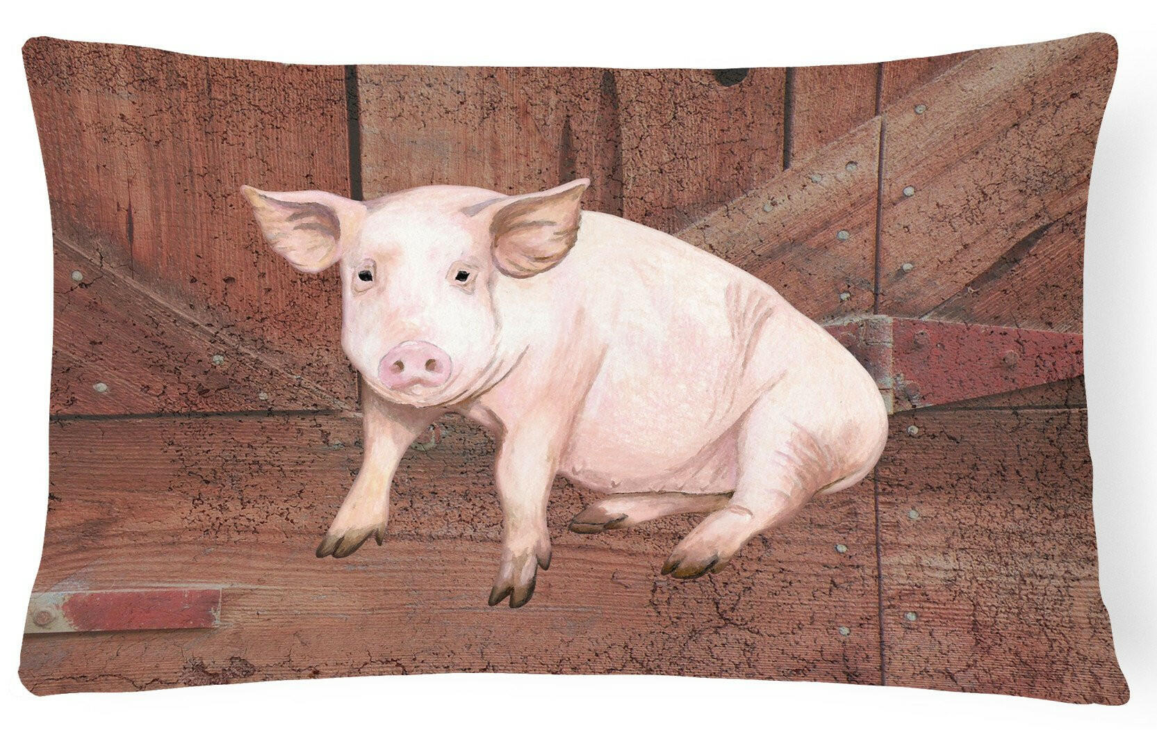 Pig at the barn door Decorative Throw Pillow 12x16 Indoor Outdoor Accent Cushion, Fabric Cover with Insert for Sofa, Bed, Porch & Living Room