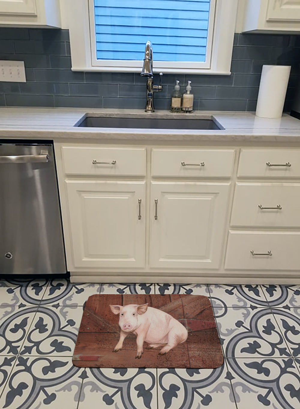 Pig at the barn door Memory Foam Kitchen Mat Machine Washable Anti-Fatigue Cushion Comfort Bath or Kitchen Rug