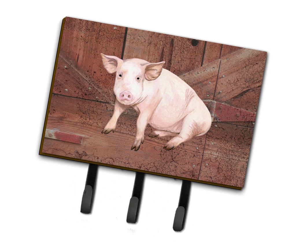 Pig at the barn door Leash or Key Holder Wall Hooks, Coat Rack Wall Mount, for Hanging Keys, Towels, Aprons, Leashes