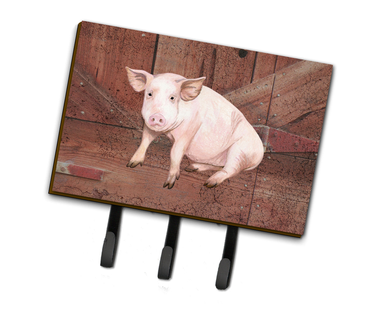 Pig at the barn door Leash or Key Holder Wall Hooks, Coat Rack Wall Mount, for Hanging Keys, Towels, Aprons, Leashes