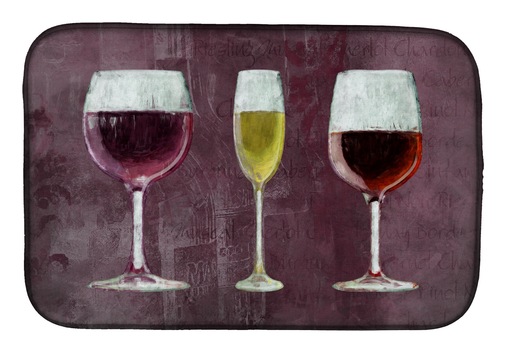 Three Glasses of Wine Purple Dish Drying Mat Absorbent Dish Drying Mat Pad for Kitchen Counter Dish Drainer Mat for Countertop, 14 x 21", Multicolor
