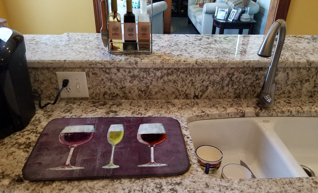 Three Glasses of Wine Purple Dish Drying Mat Absorbent Dish Drying Mat Pad for Kitchen Counter Dish Drainer Mat for Countertop, 14 x 21", Multicolor