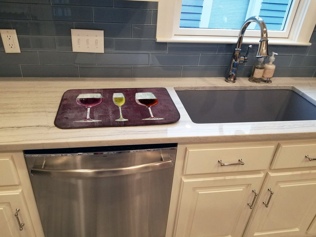 Three Glasses of Wine Purple Dish Drying Mat Absorbent Dish Drying Mat Pad for Kitchen Counter Dish Drainer Mat for Countertop, 14 x 21", Multicolor