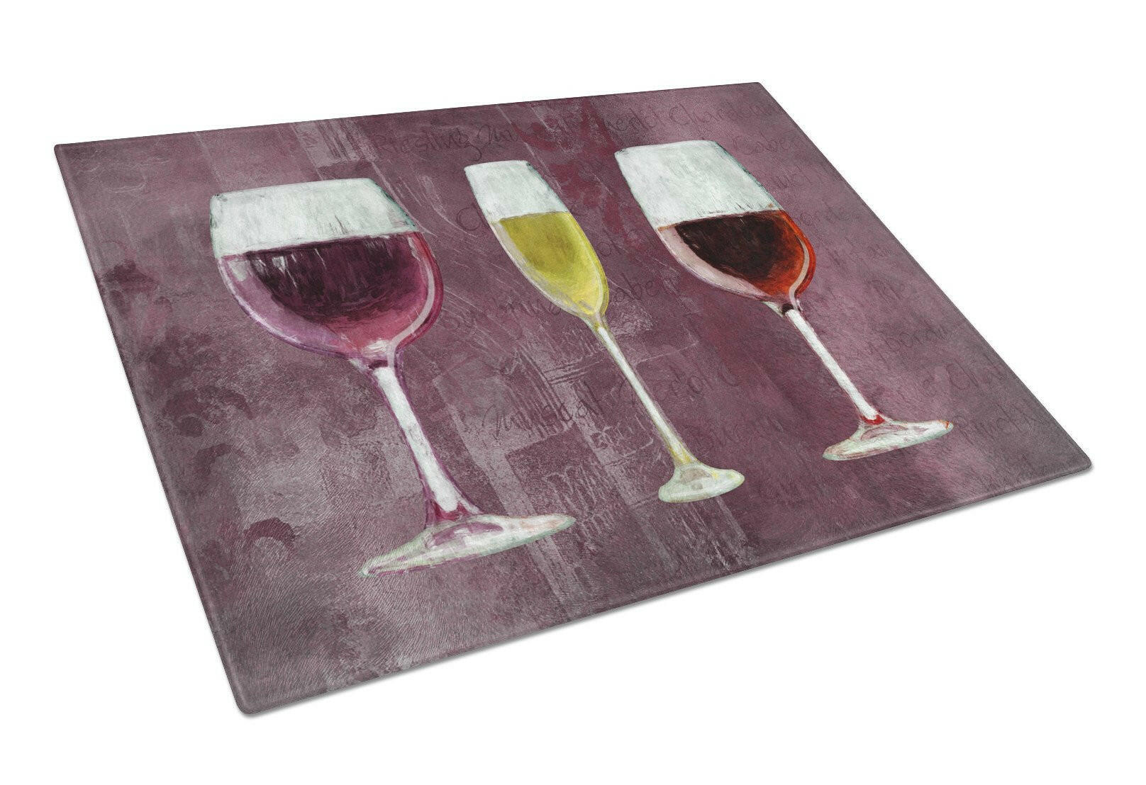 Three Glasses of Wine Purple Cutting Board Tempered Glass Kitchen Cutting Surface, Heat Resistant Chopping, Non-Slip Feet, Food Prep & Serving