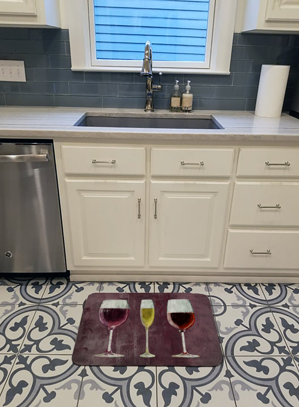 Three Glasses of Wine Purple Memory Foam Kitchen Mat Machine Washable Anti-Fatigue Cushion Comfort Bath or Kitchen Rug