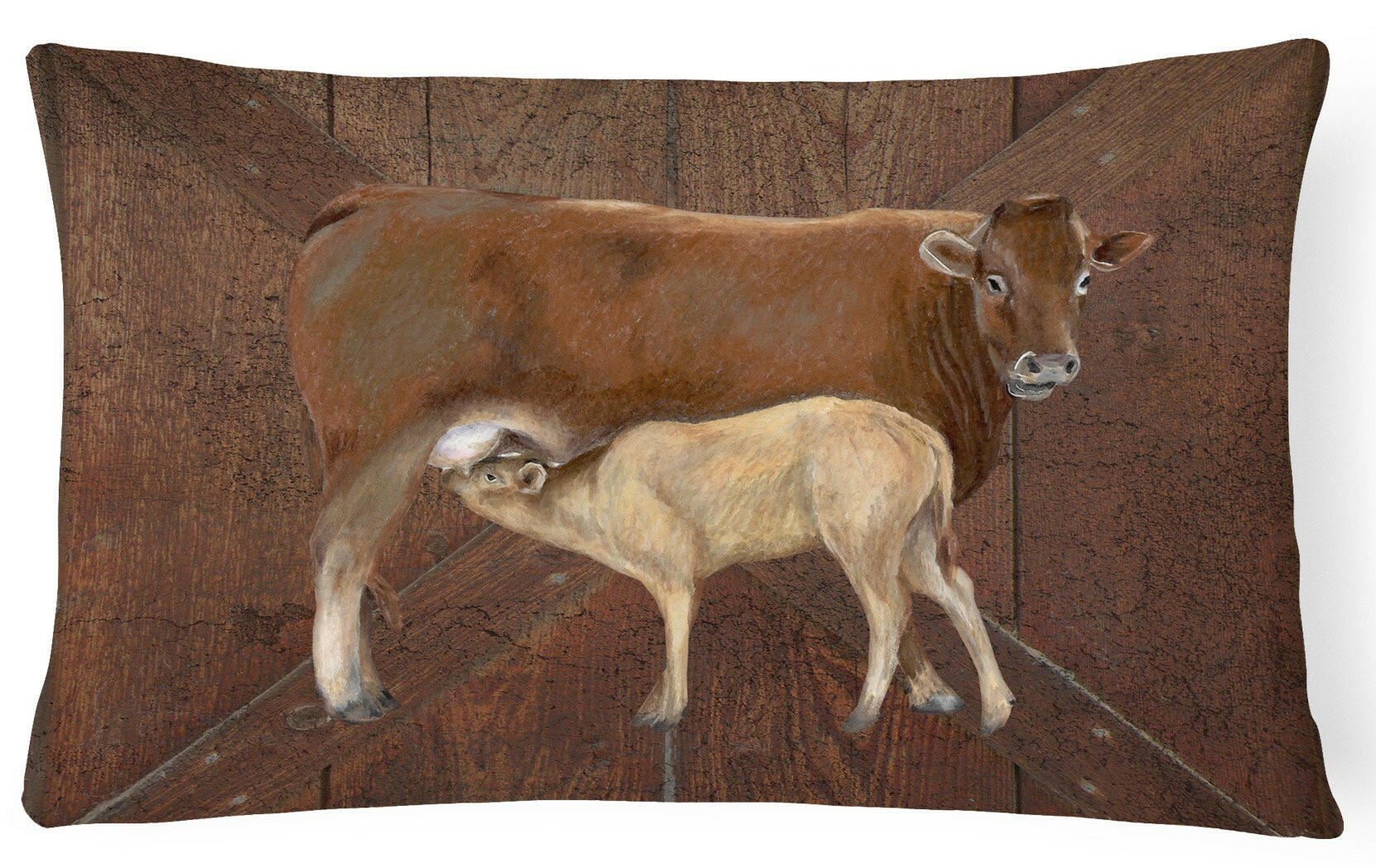 Cow Momma and Baby Decorative Throw Pillow 12x16 Indoor Outdoor Accent Cushion, Fabric Cover with Insert for Sofa, Bed, Porch & Living Room