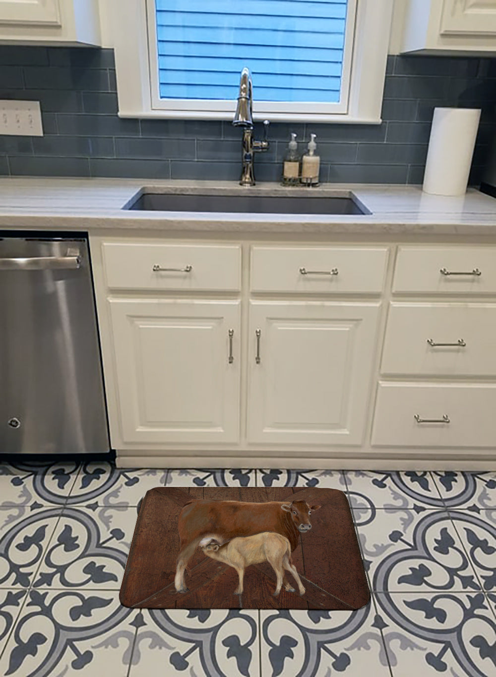 Cow Momma and Baby Memory Foam Kitchen Mat Machine Washable Anti-Fatigue Cushion Comfort Bath or Kitchen Rug