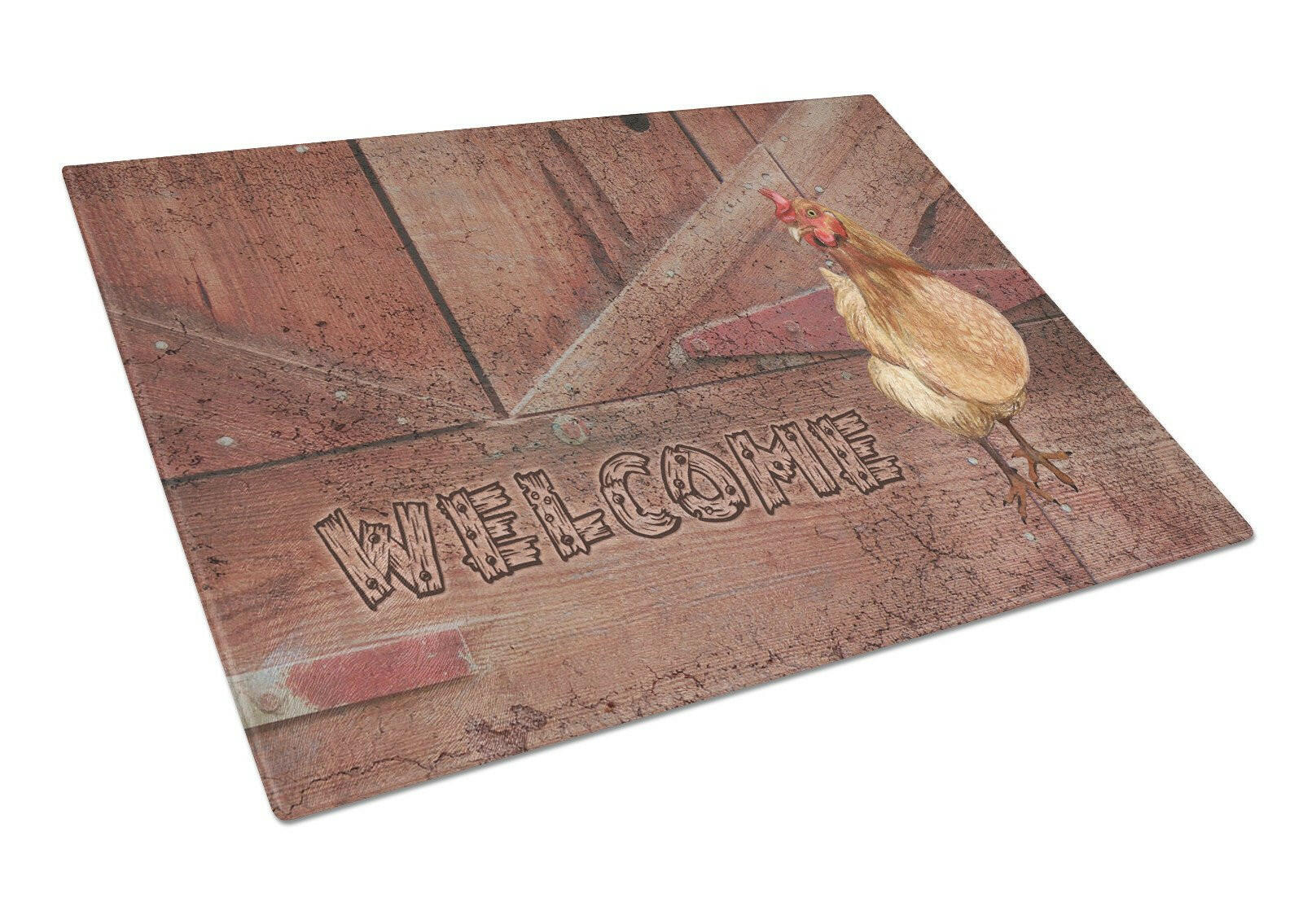 Welcome Chicken Cutting Board Tempered Glass Kitchen Cutting Surface, Heat Resistant Chopping, Non-Slip Feet, Food Prep & Serving
