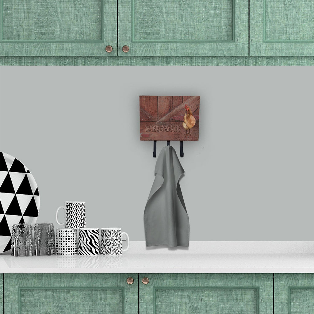 Welcome Chicken Leash or Key Holder Wall Hooks, Coat Rack Wall Mount, for Hanging Keys, Towels, Aprons, Leashes