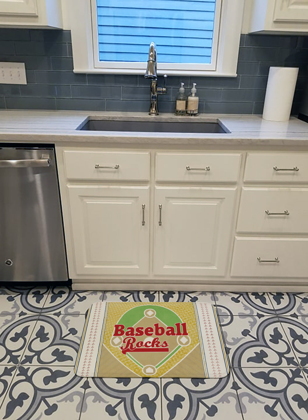 Baseball Rules Memory Foam Kitchen Mat Machine Washable Anti-Fatigue Cushion Comfort Bath or Kitchen Rug