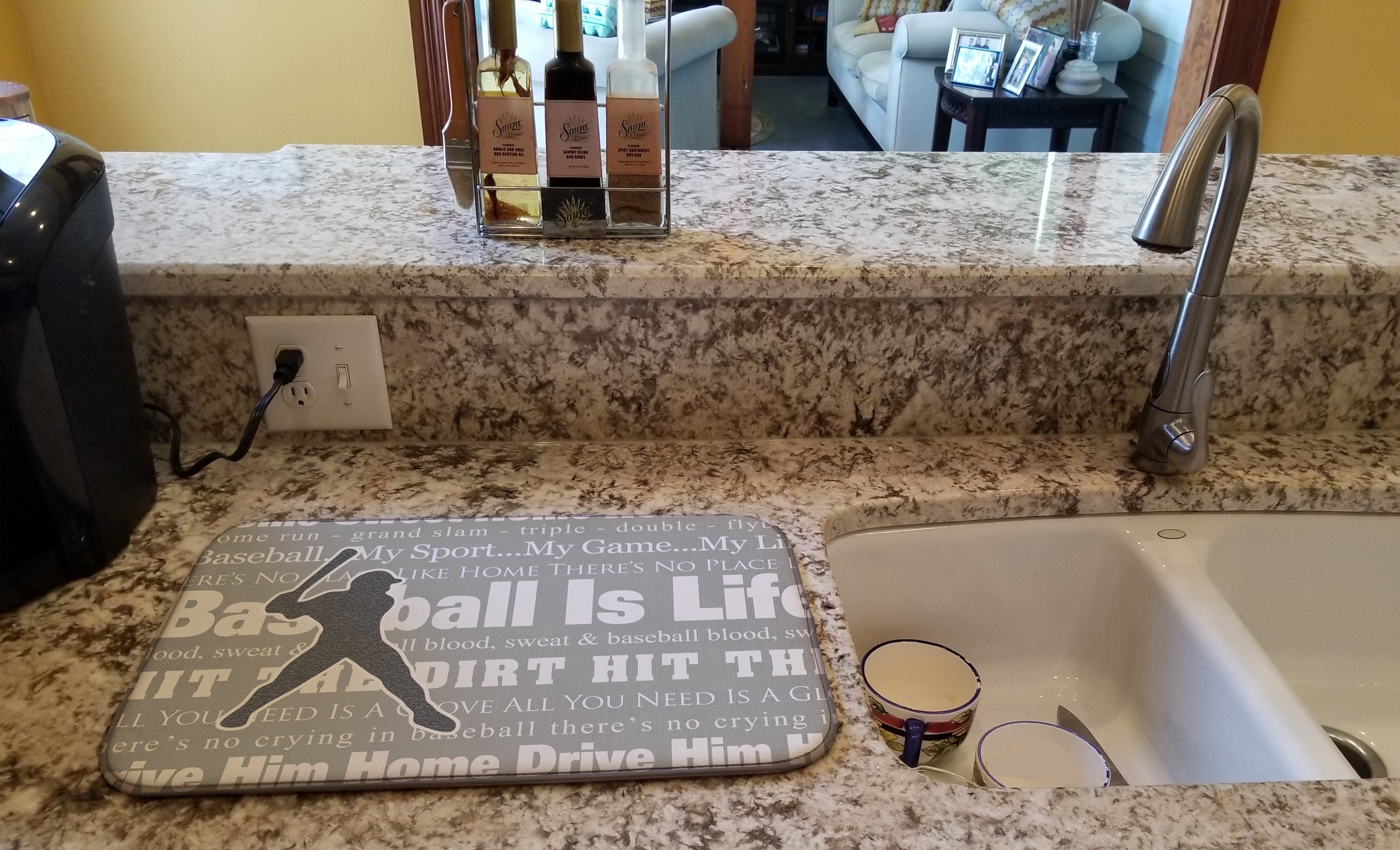 Baseball is Life Dish Drying Mat Absorbent Dish Drying Mat Pad for Kitchen Counter Dish Drainer Mat for Countertop, 14 x 21", Multicolor