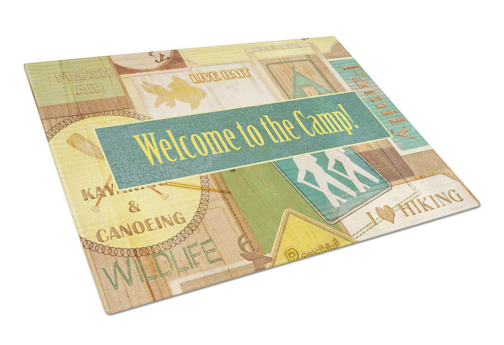 Welcome to the Camp Cutting Board Tempered Glass Kitchen Cutting Surface, Heat Resistant Chopping, Non-Slip Feet, Food Prep & Serving