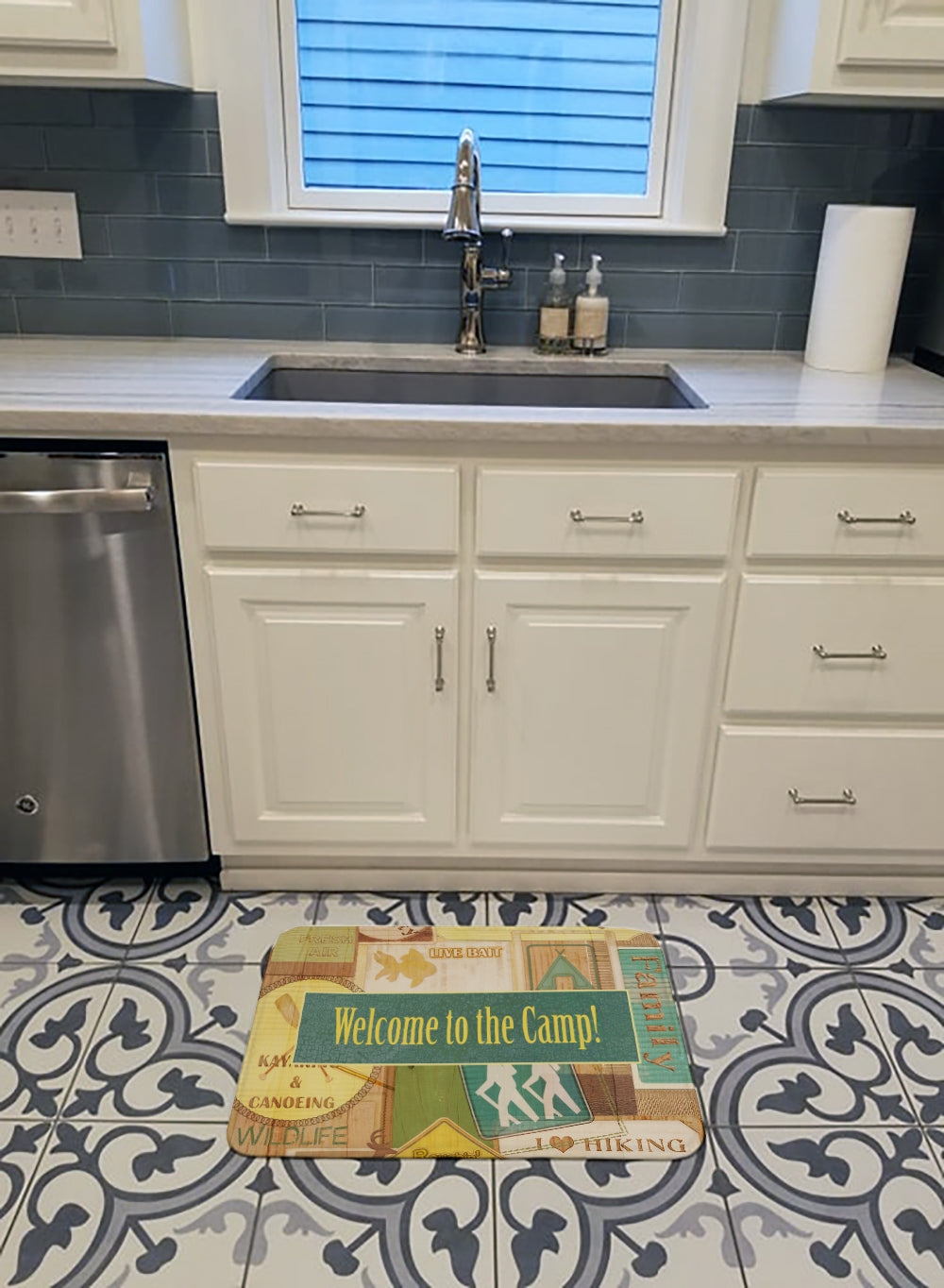 Welcome to the Camp Memory Foam Kitchen Mat Machine Washable Anti-Fatigue Cushion Comfort Bath or Kitchen Rug