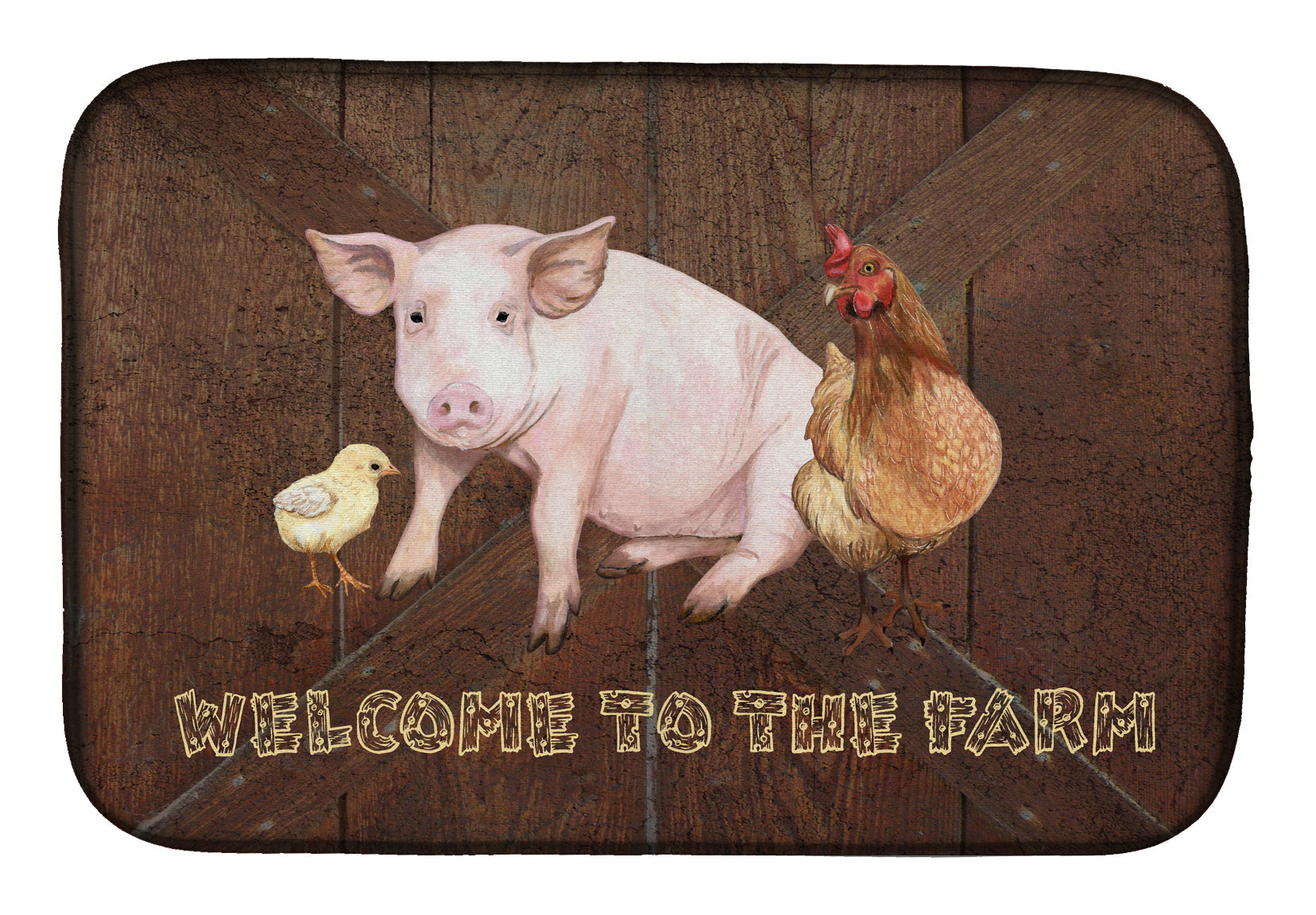 Welcome to the Farm with the pig and chicken Dish Drying Mat Absorbent Dish Drying Mat Pad for Kitchen Counter Dish Drainer Mat for Countertop, 14 x 21", Multicolor