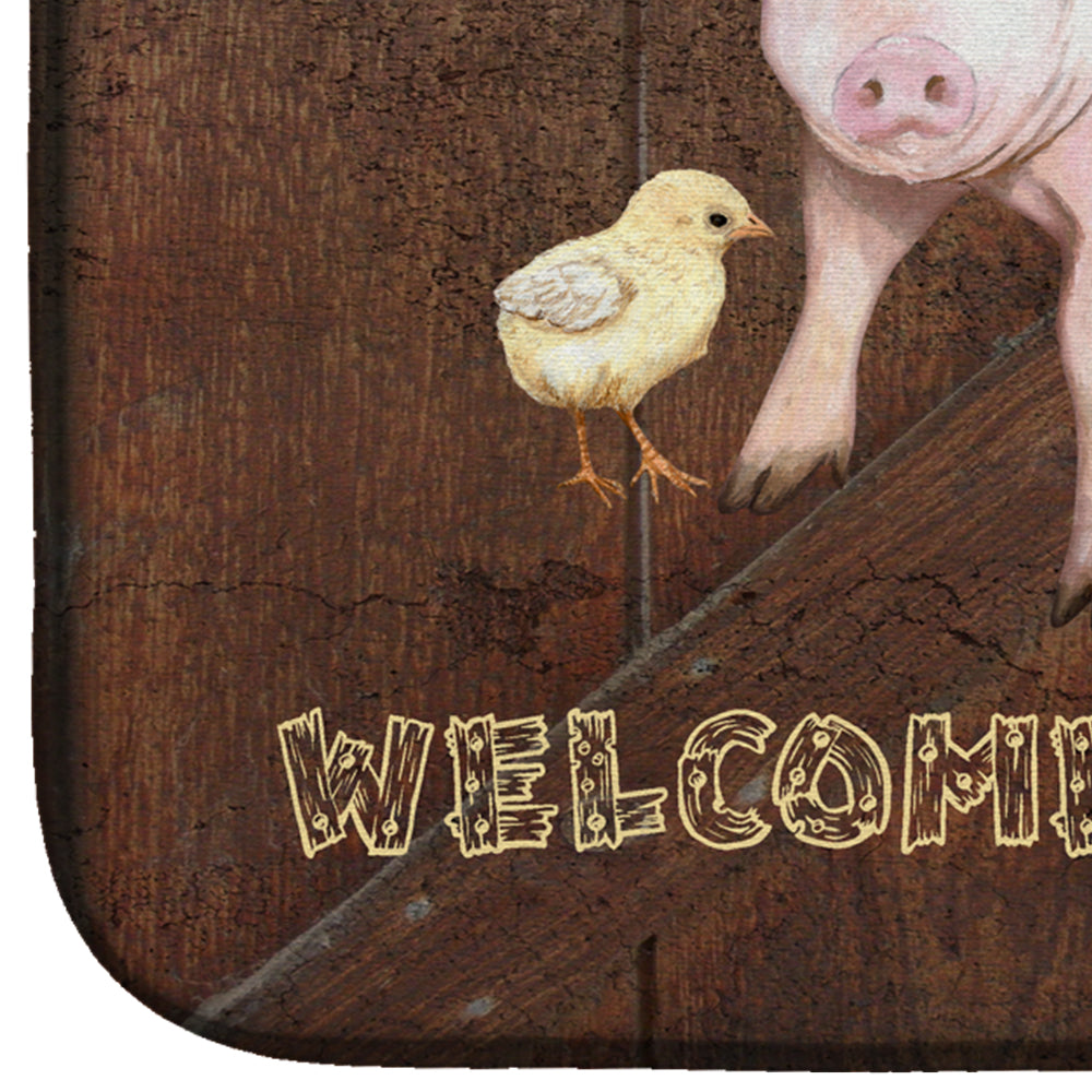 Welcome to the Farm with the pig and chicken Dish Drying Mat Absorbent Dish Drying Mat Pad for Kitchen Counter Dish Drainer Mat for Countertop, 14 x 21", Multicolor