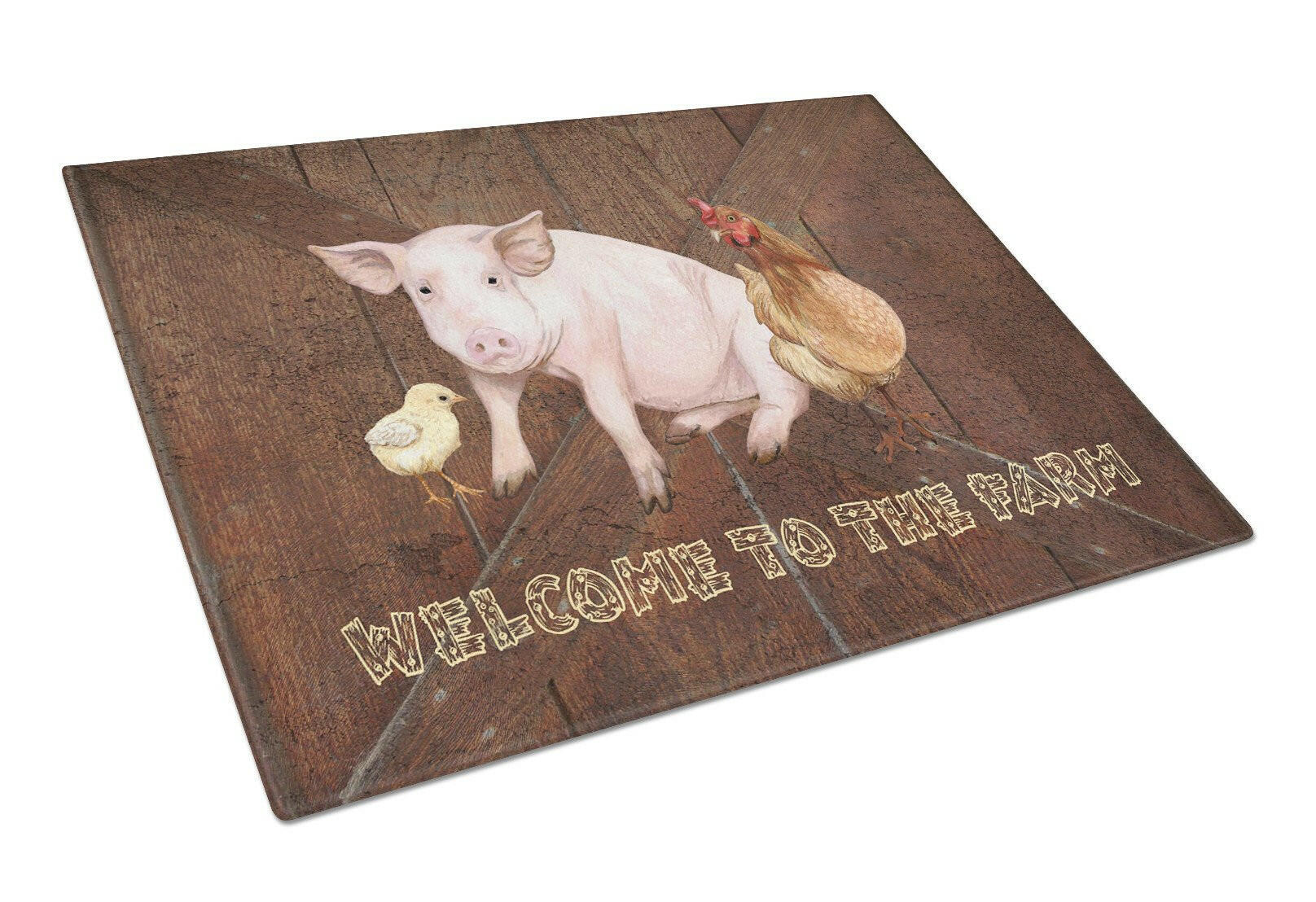Welcome to the Farm with the pig and chicken Cutting Board Tempered Glass Kitchen Cutting Surface, Heat Resistant Chopping, Non-Slip Feet, Food Prep & Serving